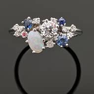 R660 Ostara Cluster ring in diamonds, sapphires and opal