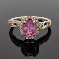 R576 Kashmir yellow gold pink sapphire diamond ring flat view