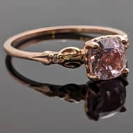 R945 Mirach rose gold ring with a peach sapphire side view