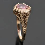 R469 Amaret Rose Gold Pink Sapphire Ring side top view