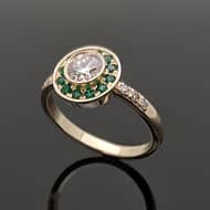 R911 Xenia Colored halo ring with green stone